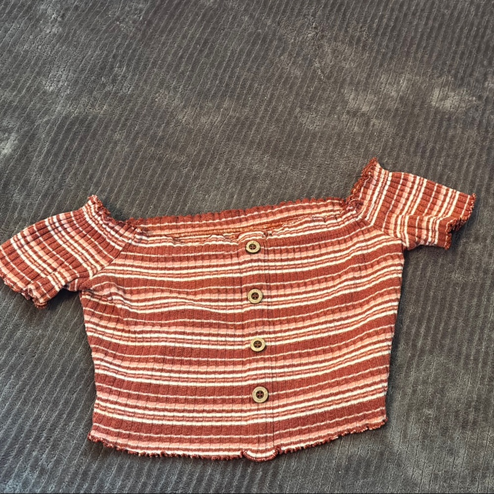 Striped Off-Shoulder Top with Buttons